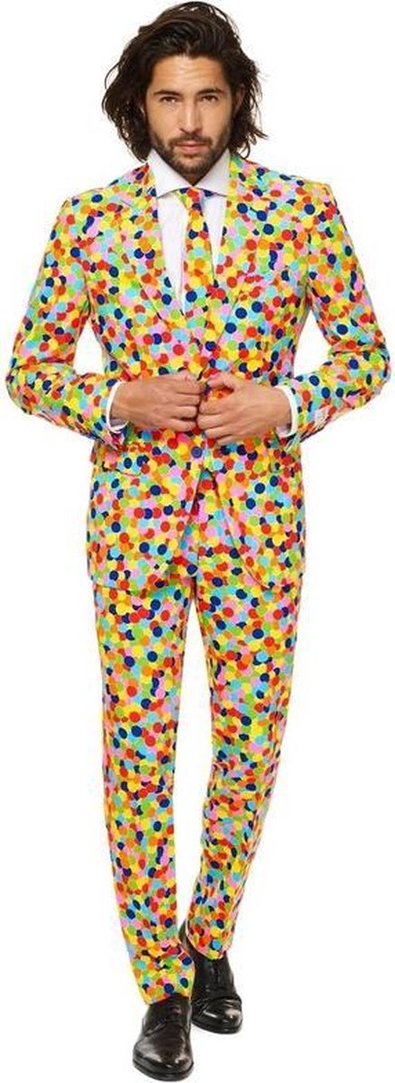 Heren kostuum met confetti print 52 (XL)