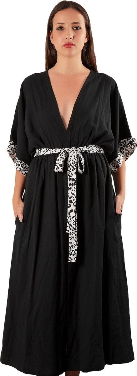 PAMBUCK MALTA Jurken voor Vrouwen van 100% Natuurlijke Katoen en Organische Textielverf - Anti Allergie Zomerjurken - Sneldrogende Strandjurk / Kleding Dames Volwassenen - Zwart Grijs - Dames Jurk One Size