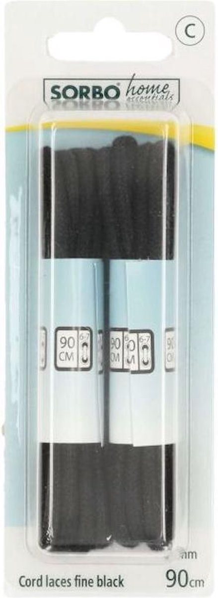 Sorbo Home Essentials - koordveters fijn zwart - 2 paar veters 3 mm x 90 cm geschikt voor dames en herenschoenen