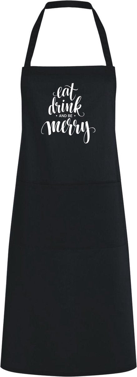 Eat Drink and be Merry | One Size | Zwart | Keukenschort