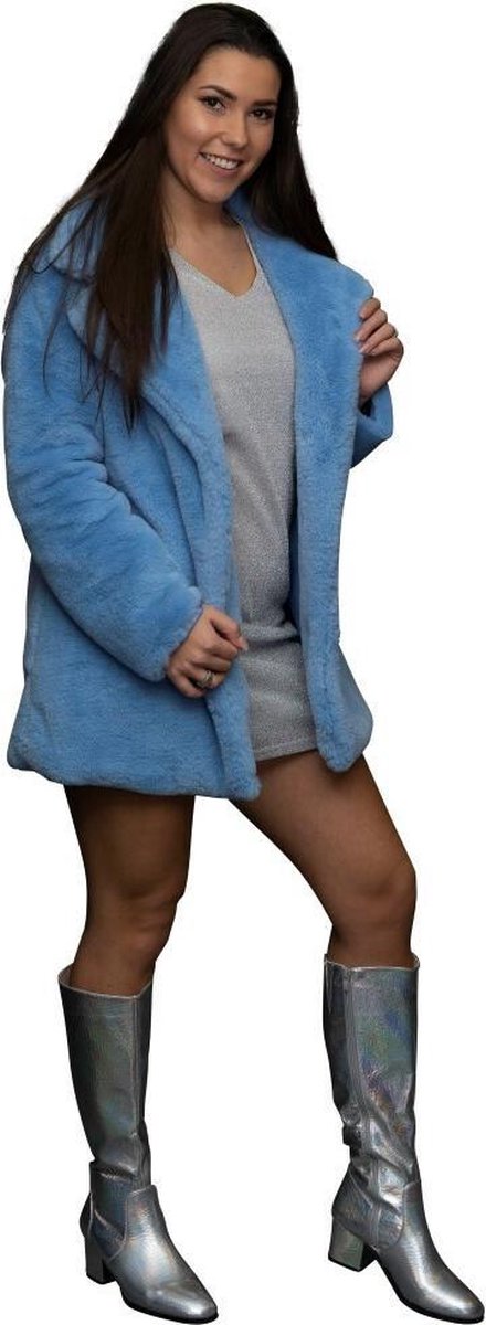 3/4-imitatie bontjas-pastel blauw-volledig gevoerd-dames-warm-winter-prijs-kwaliteit