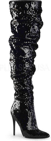 COURTLY-3011 - (EU 40 = US 10) - 5 Ruched Sequined Thigh High Boot