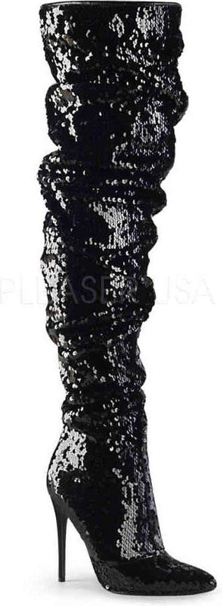 COURTLY-3011 - (EU 39 = US 9) - 5 Ruched Sequined Thigh High Boot