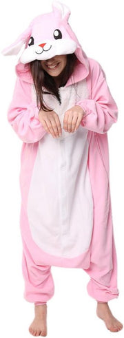 KIMU Onesie konijn pak roze haas kostuum - maat L-XL - konijnenpak jumpsuit huispak
