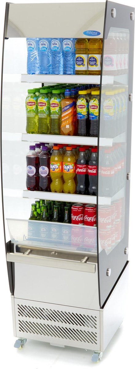 Open Koelvitrine 220 Liter - 4 Schappen - Dubbel Glas -  4 Wielen - Display Koelvitrine / Multideck Vitrine - Maxima