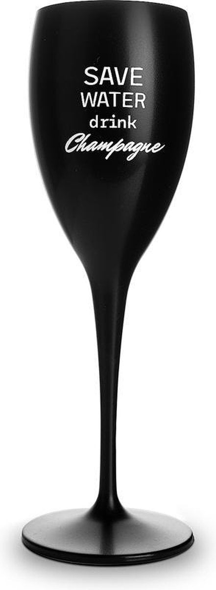 6x Zwarte Onbreekbare Champagneglazen 17cl - Save Water Drink Champagne - Erg Trendy - PGplastics