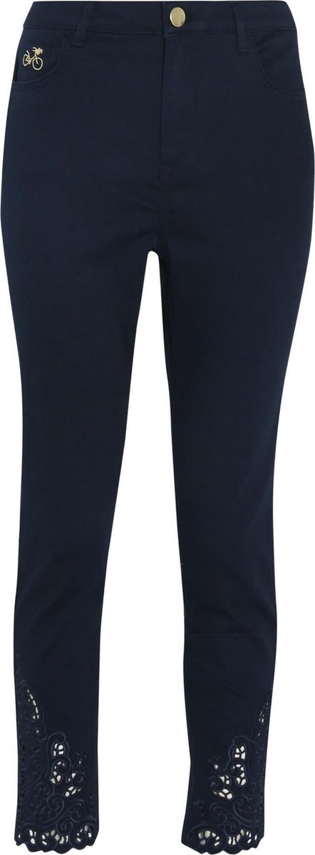 Cassis - Klassieke slim broek met borduurwerk - Marineblauw