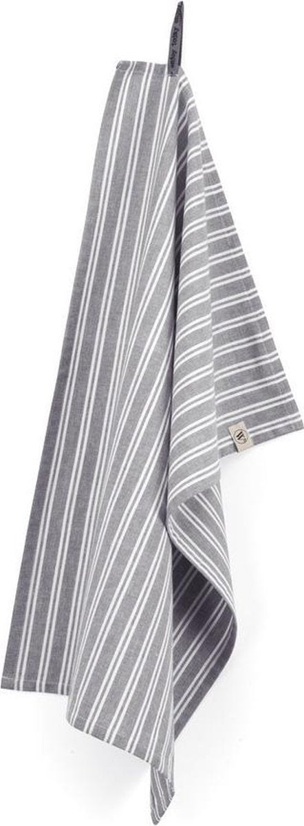 Walra Theedoek Dry with Stripes - 50x70 - 100% Katoen - Off Black