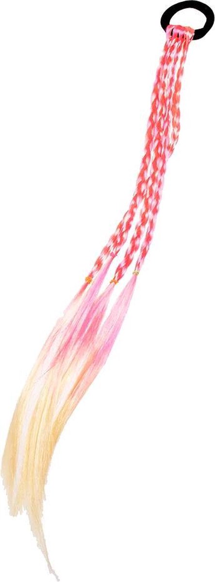 Elastiek met gekleurde vlechten - Roze extensions - Paardenvlechtjes roze met blond - 4 roze vlechten