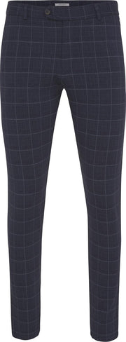 Justin | Pantalon stretch navy geruit | KOMT TERUG