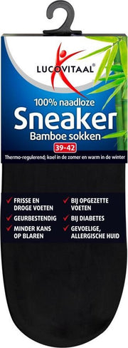 12x Lucovitaal Bamboe Sneakersok Zwart maat 39-42 1 paar