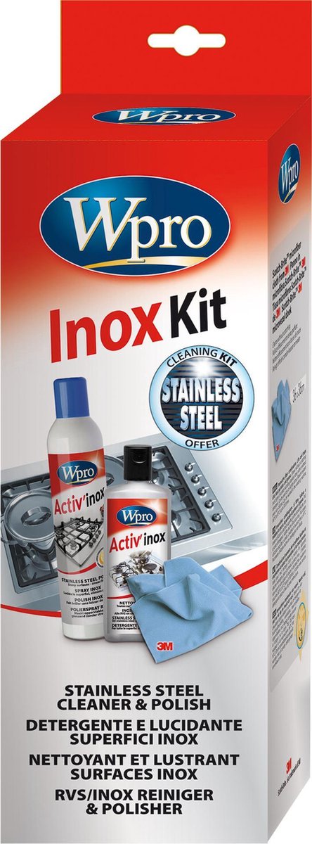Wpro INX113 Set "Inox Clean" - crème (250 ml) - 3M microvezeldoek - polisher (400 ml)