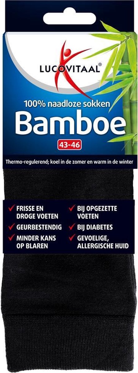 Lucovitaal Bamboe Sokken - Lang Zwart 43-46 1 Paar