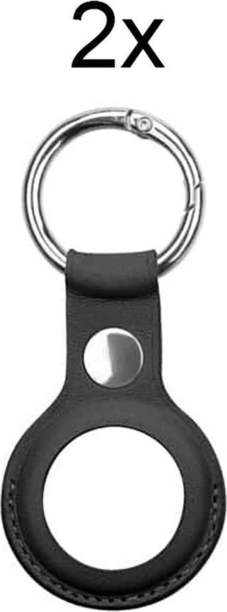 Geschikt voor Apple AirTag-Sleutelhanger - PU Leer AirTag Hoesje - AirTag Apple Case - 2 stuks - Zwart
