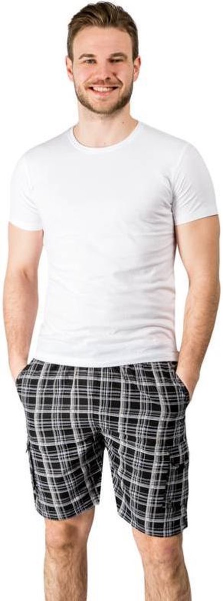 Herenshorts met cargozak zwart geruit maat L