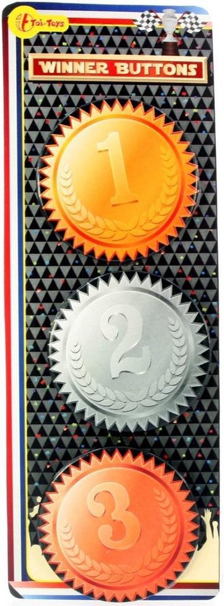 Toi-toys Winnaars Buttons Goud/zilver/brons 6 Cm