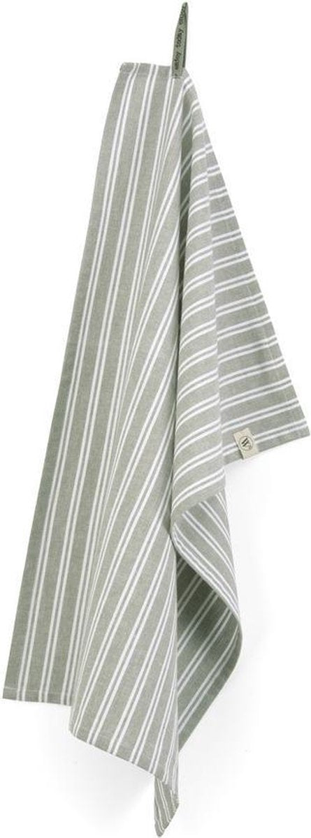 Walra Theedoek Dry with Stripes - 50x70 - 100% Katoen - Legergroen