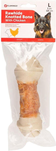 Flamingo hondensnack Geknoopt been kip 18cm