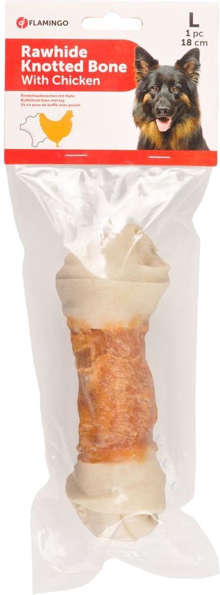 Flamingo Hondensnack Geknoopt Been Kip 18 cm - 120 gr - 1 stuk x 18 cm