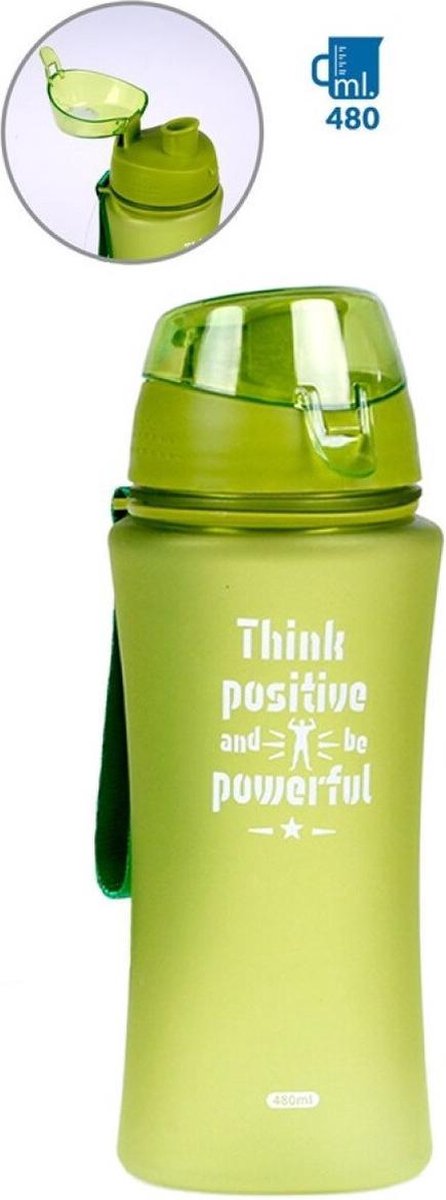 Sport Bidon drinkfles/waterfles Think Positive print groen 480 Ml van Kunststof