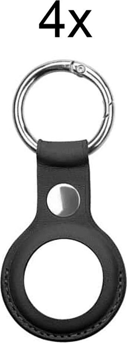 Geschikt voor Apple AirTag-Sleutelhanger - PU Leer AirTag Hoesje - AirTag Apple Case - 4 stuks - Zwart