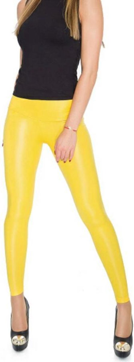 Imitatieleer Legging Dames - Geel - Grote Maten - Maat XL 'Ilse-marij'