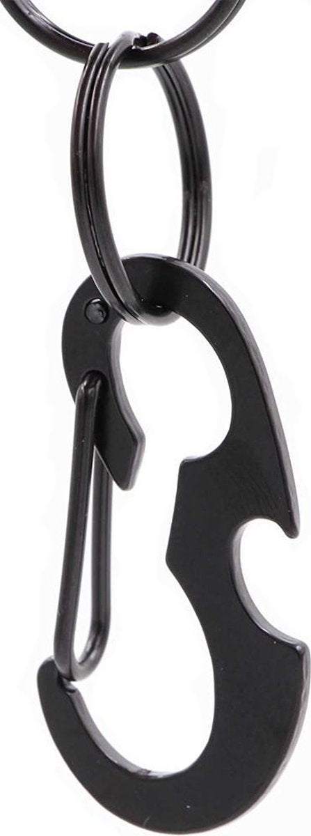 Karabijnhaak / sleutelhanger met fles opener - Zwart
