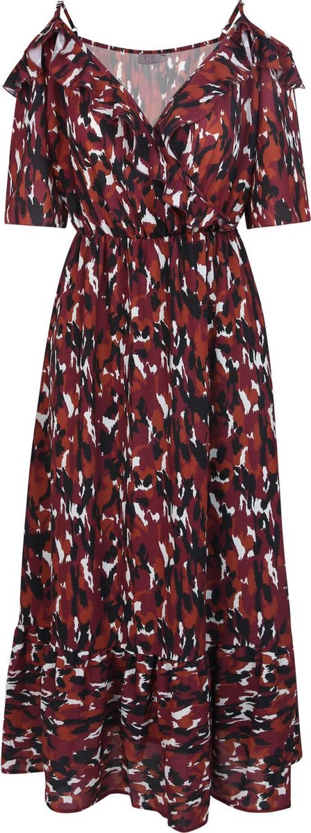 Cassis - Lange jurk met een grafische dierenhuidprint - Roodbruin