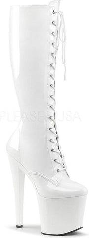 Taboo-2023 lak stretch plateau knie hoge laars met extreem hoge stiletto hak en veters wit - Fetish - (EU 36 = US 6) - Pleaser