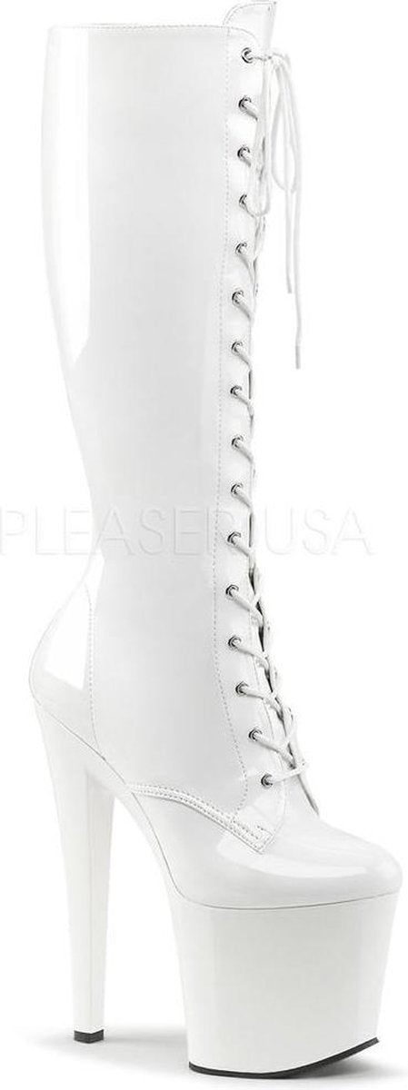 Taboo-2023 lak stretch plateau knie hoge laars met extreem hoge stiletto hak en veters wit - Fetish - (EU 36 = US 6) - Pleaser