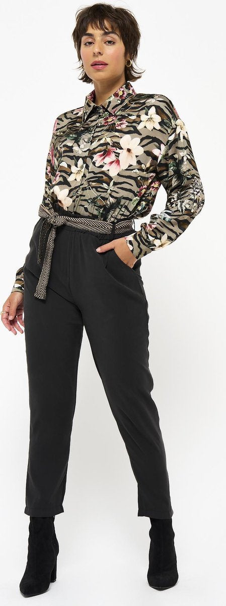 Losse broek met riem - Zwart