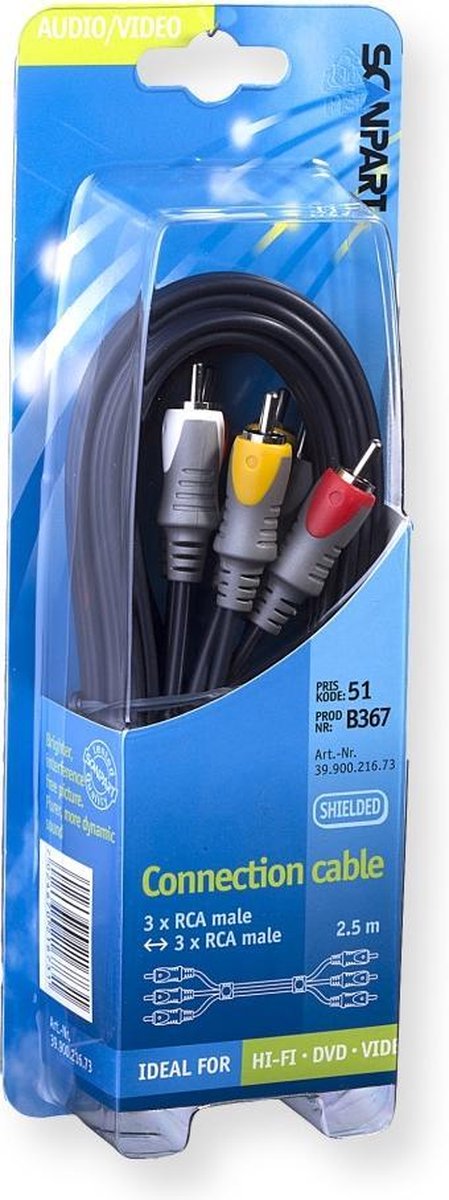 Scanpart Aansluitkabel 3tulp(m)-(m) 2.5m