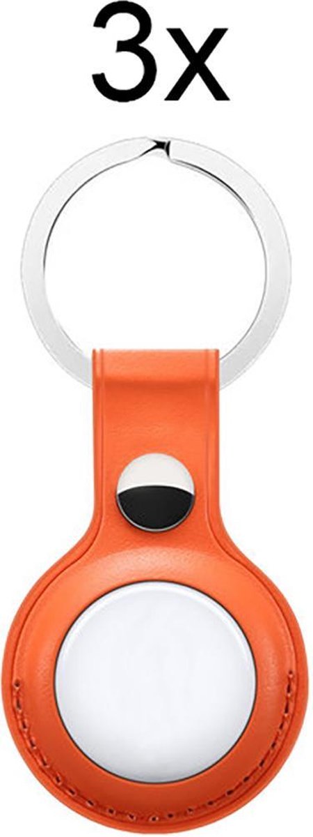 Geschikt voor Apple AirTag-Sleutelhanger - PU Leer AirTag Hoesje - AirTag Apple Case - 3 stuks - Oranje