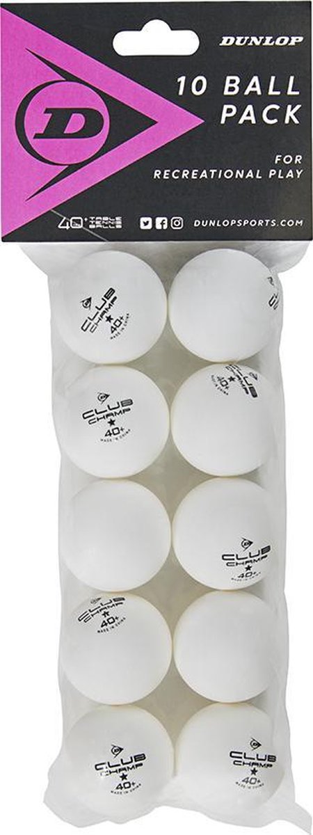 DUNLOP 40+ 10 BALL POLYBAG-Tafeltennisbal-679344