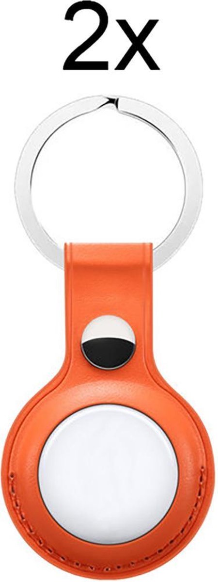 Geschikt voor Apple AirTag-Sleutelhanger - PU Leer AirTag Hoesje - AirTag Apple Case - 2 stuks - Oranje