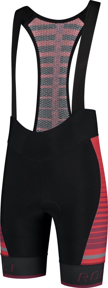 Rogelli Wielerbroek met Bretels Hero - Zwart/Rood/Bordeaux - Maat L