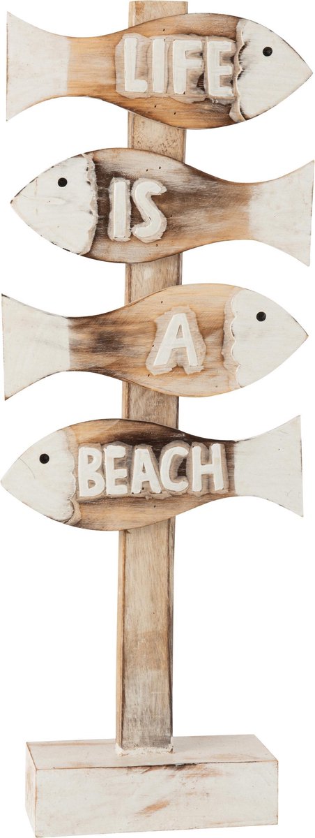 J-Line Plakkaat Op Voet Vissen Life Albasia Hout White Wash