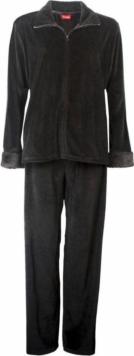 Medaillon Velours dames huispak met rits. Zwart – H11