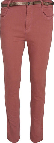 Cassis - Slim broek en riem in kunstleer - Oudroze