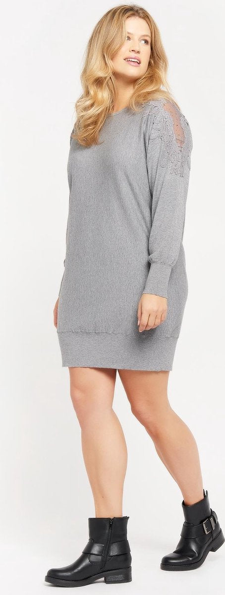 Mini jurk met kant en patchwork - Grijs