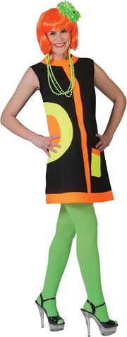 Zwart en fluo sixties kostuum voor vrouwen - Verkleedkleding