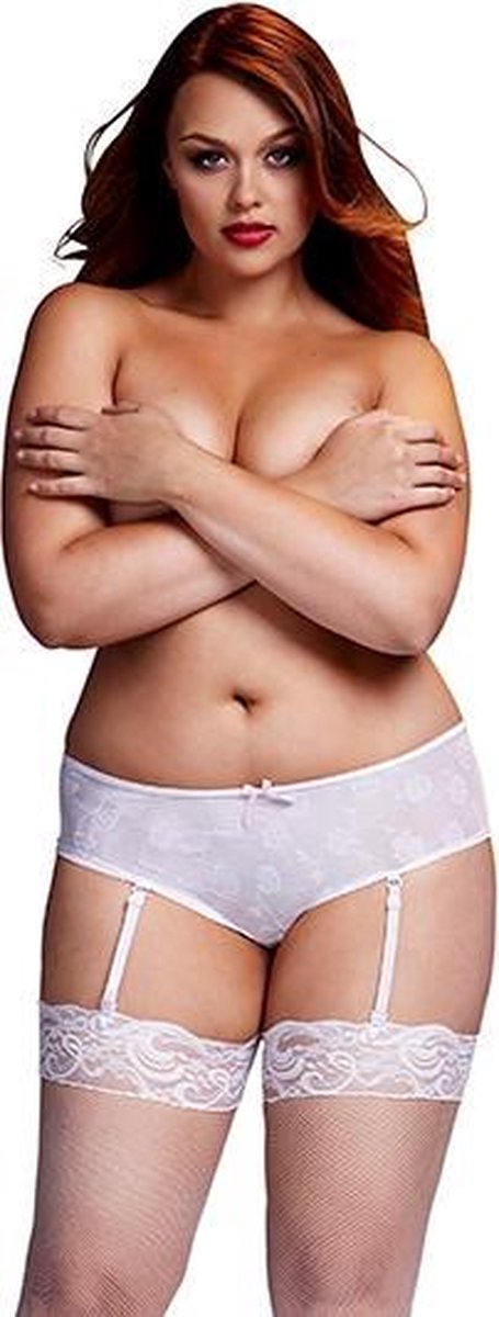 Baci - Witte Roos Open Kruis Boyshort Panty XL