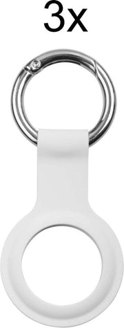 Geschikt voor Apple AirTag-Sleutelhanger - PU Leer AirTag Hoesje - AirTag Apple Case - 3 stuks - Wit