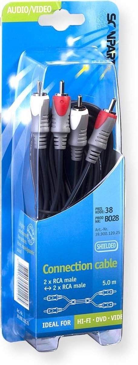 Scanpart Aansluitkabel 2tulp(m)-(m) 5.0m