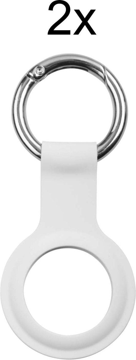 Geschikt voor Apple AirTag-Sleutelhanger - PU Leer AirTag Hoesje - AirTag Apple Case - 2 stuks - Wit