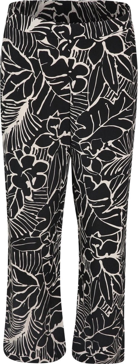Cassis - Soepele broek met tropische print - Zwart