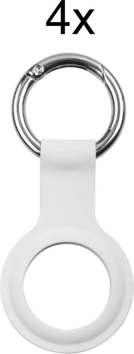 Geschikt voor Apple AirTag-Sleutelhanger - PU Leer AirTag Hoesje - AirTag Apple Case - 4 stuks - Wit