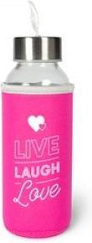 Waterfles - Live Laugh Love - In cadeauverpakking met gekleurd lint