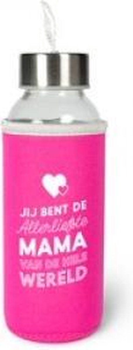 Moederdag - Verjaardag - Waterfles - Jij bent de allerliefste Mama van de hele wereld - In cadeauverpakking met gekleurd lint