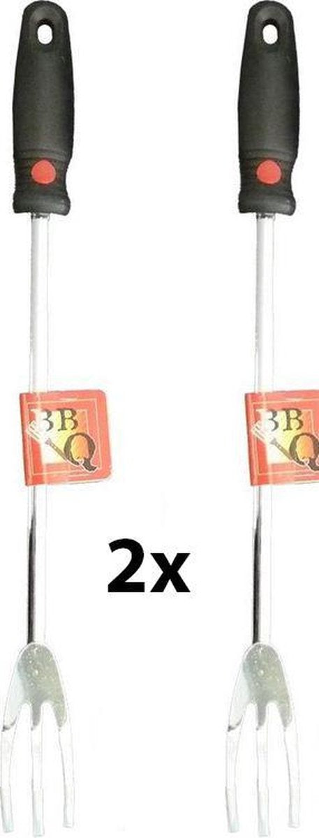 2x - BBQ vleesvork - barbecue vork - rvs - kunststofhandvat - set van 2 stuks